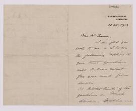 Letter from L. H. K. Bushe Fox?, St John's College Cambridge,