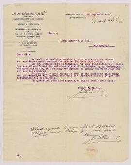 Letter from Jacob Dessauer and Co to John Harper, Willenhall,