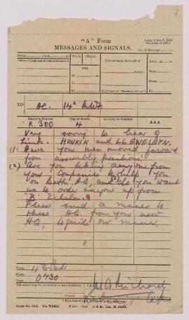 Message to the 14th Battn. RWF from the 113th Brigade offering condolences on the deaths of Lieut...