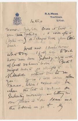 Letter sent 14 Dec 1916,