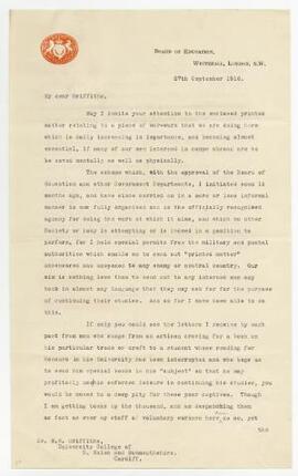 Letter sent 27 Sep 1916,