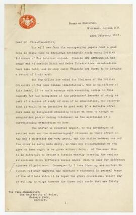 Letter sent 23 Feb 1917,