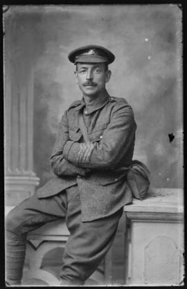 [Soldier in Welsh Regiment with three Good Conduct Stripes]