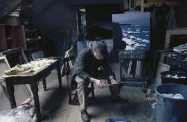 [Kyffin at work in his studio]