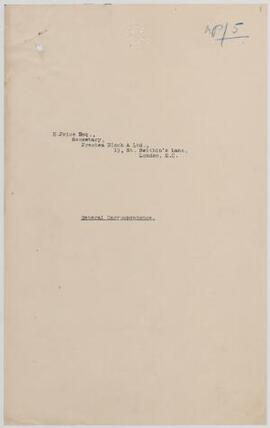E. Price, Prestea Block A Ltd, May 1916, regarding a reference for D. C. Griffiths for a post as ...
