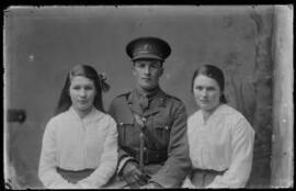[Officer in the Royal Engineers with two young ladies, possibly his daughters]