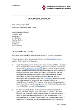 Note of an Oral Evidence Session with Kay Jenkins of the Electoral Commission