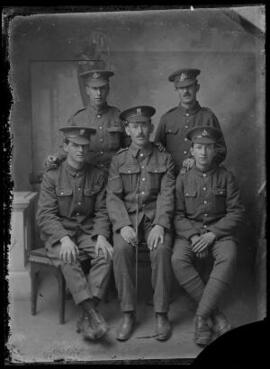 [Five soldiers, from the Welsh and Royal Warwickshire regiments]