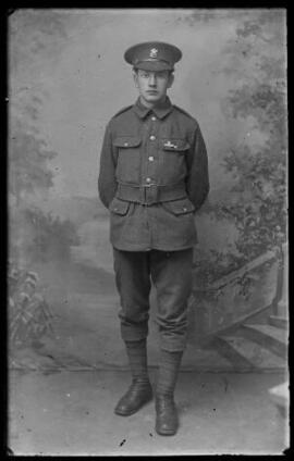 [Welsh Regiment Territorial soldier wearing Imperial Service badge]