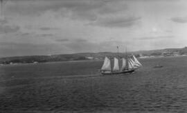 [Three masted schooner heading for port]