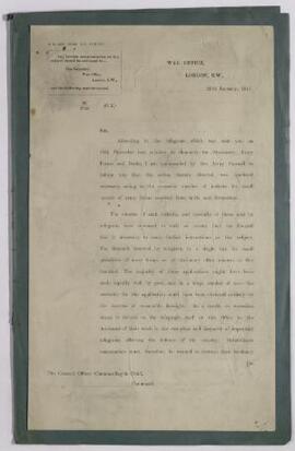Printed copies of War Office letter, 29 Jan. 1915, re indents for stationery, army forms and books,