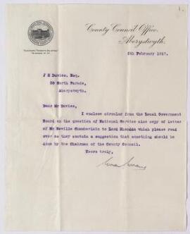 Cardiganshire National Service correspondence,