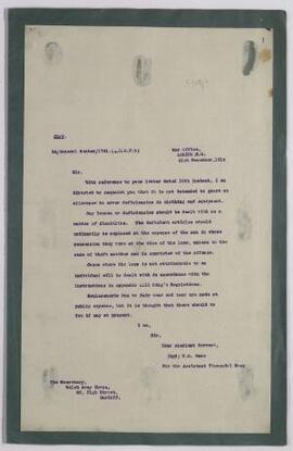 Copies of War Office letter, 21 Dec. 1914, re allowance to cover deficiencies in clothing and equ...