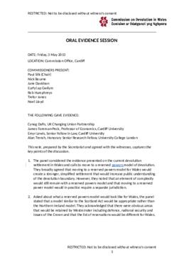 Note of Oral Evidence Session with Expert Panel