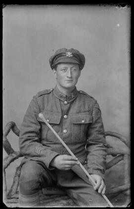 [Welsh Regiment soldier with Pioneer Collar Badges]