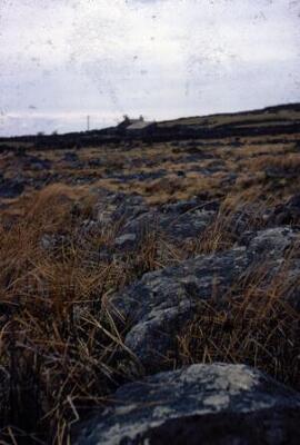 [Rocky terrain with a cottage in the distance.]